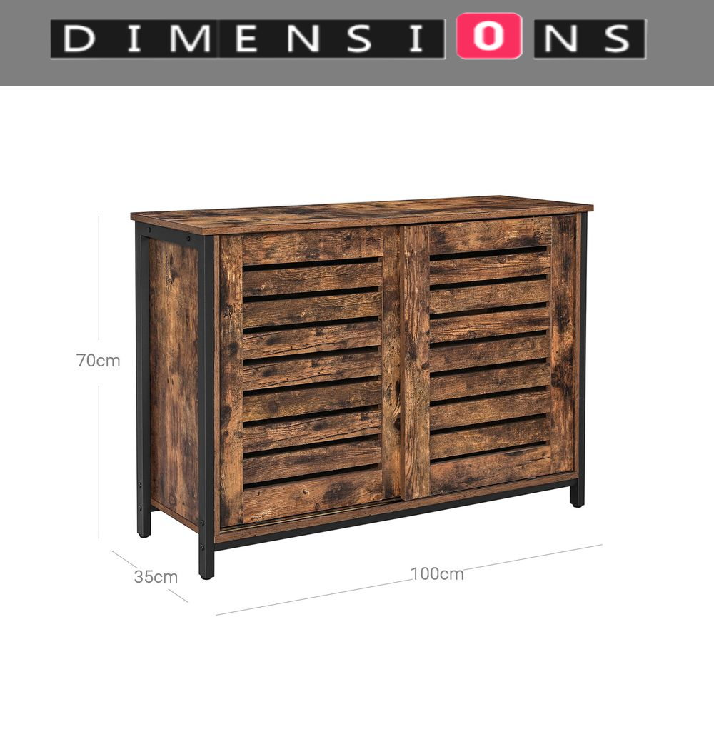 Industrial Sideboard with Sliding Doors – Rustic Brown & Black Storage Cabinet