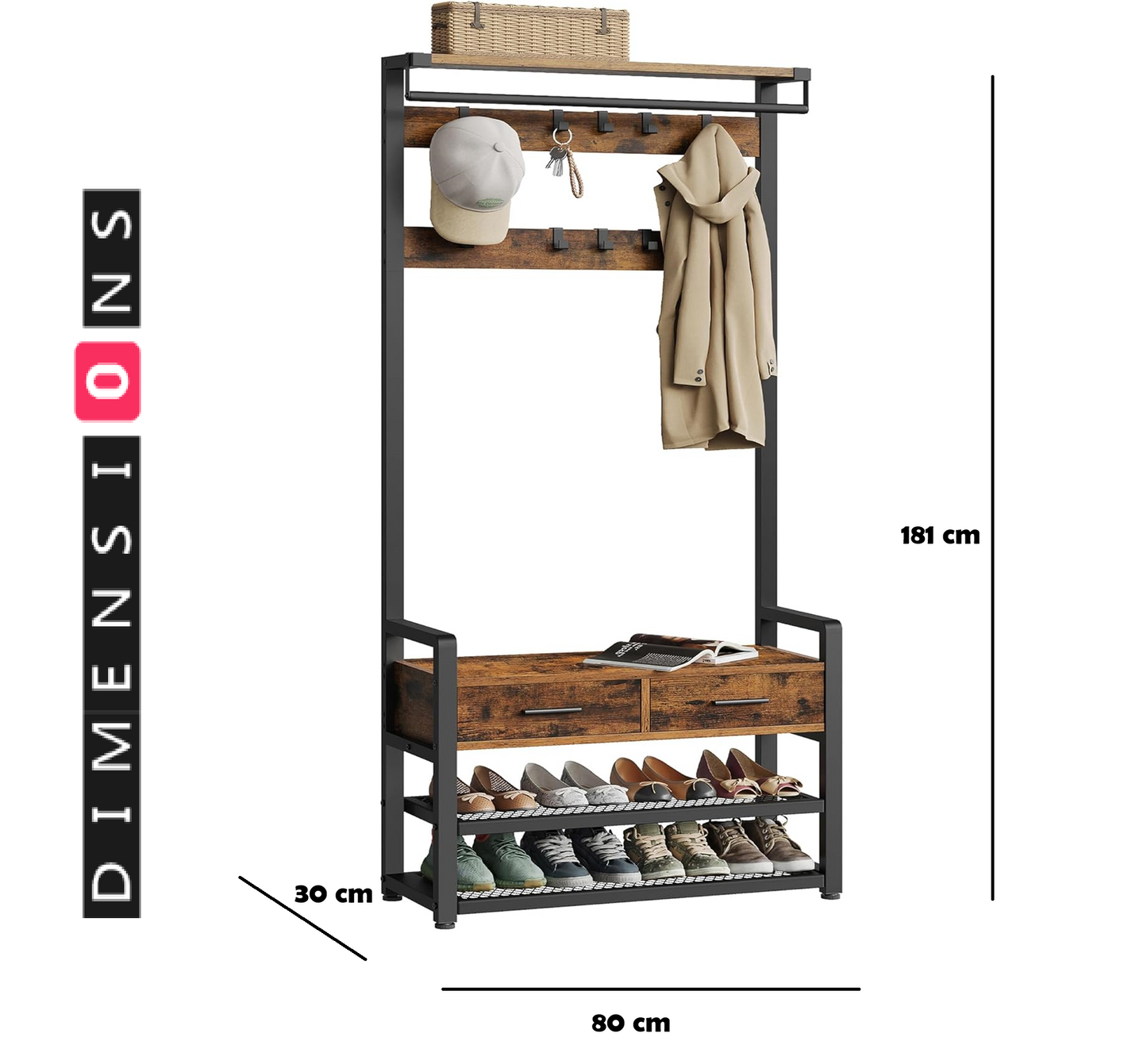 Entryway Hall Tree with Shoe Bench and Storage