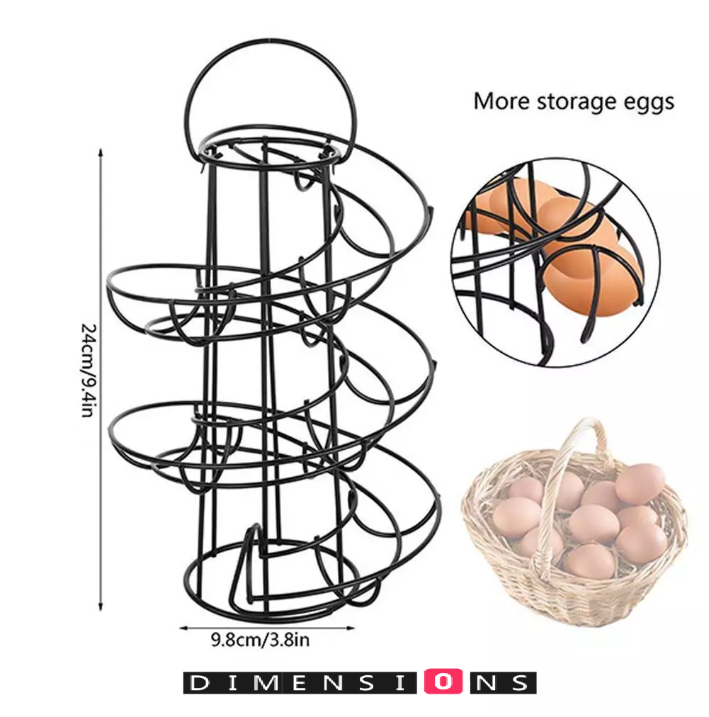 Black Spiral Egg Rack Stand Helter Skelter Style Holds 18 Eggs Kitchen Counter Storage
