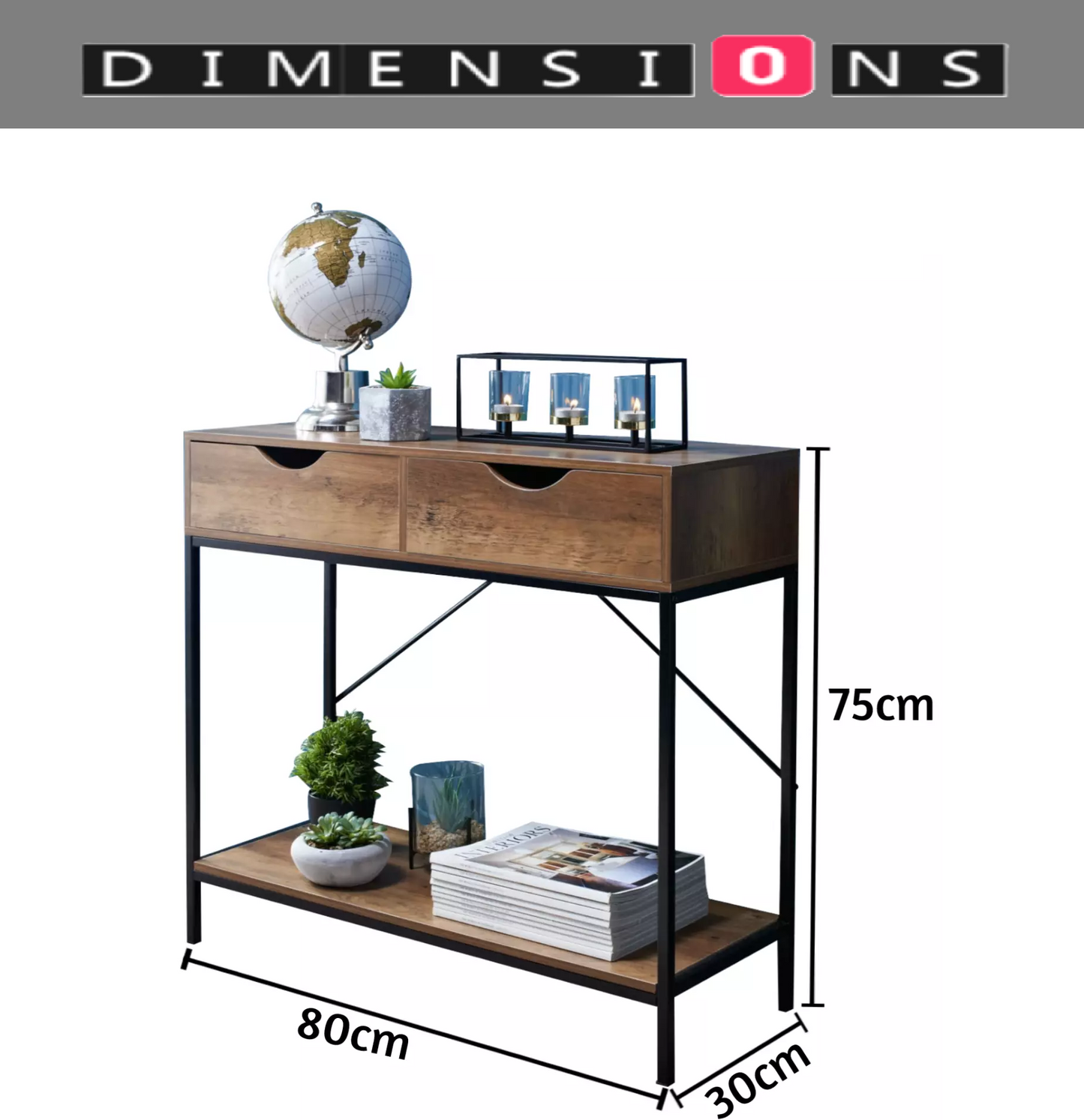 Console Table with 2 Drawers and Wooden Shelf