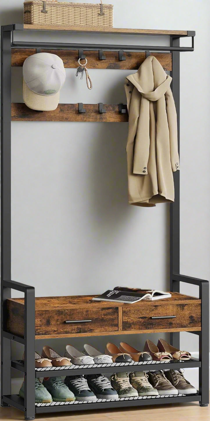 Entryway Hall Tree with Shoe Bench and Storage