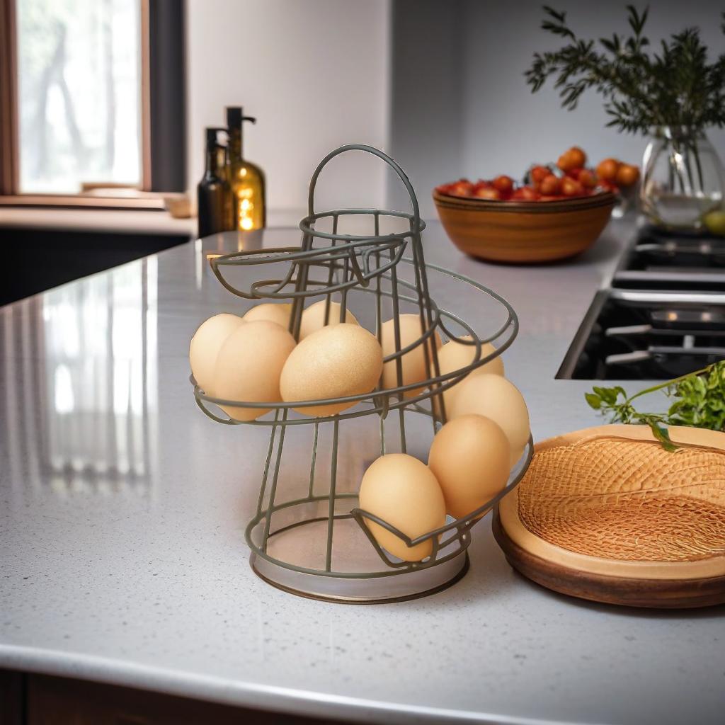 Black Spiral Egg Rack Stand Helter Skelter Style Holds 18 Eggs Kitchen Counter Storage