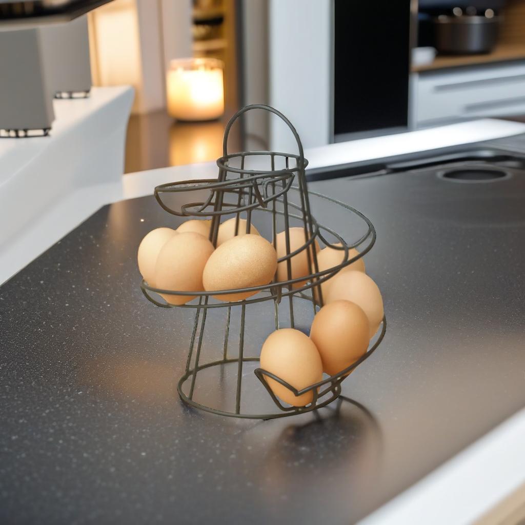Black Spiral Egg Rack Stand Helter Skelter Style Holds 18 Eggs Kitchen Counter Storage
