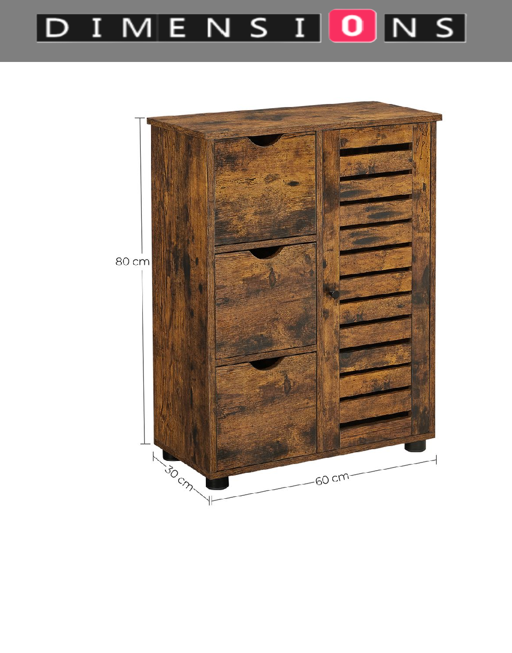Rustic Bathroom Floor Cabinet with 3 Drawers & Adjustable Shelves – Wooden Storage Unit for Bathroom