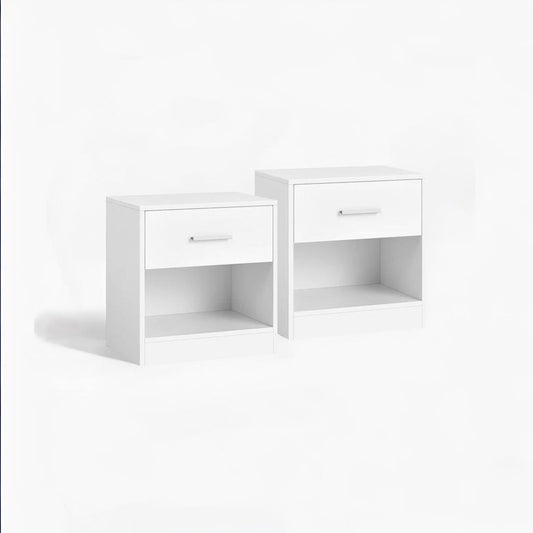 Set of Two White Bedside Table with Drawer – Modern Nightstand for Bedroom or Living Room