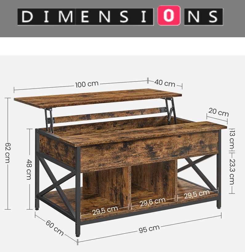 Lift Top Coffee Table Extendable with Compartment