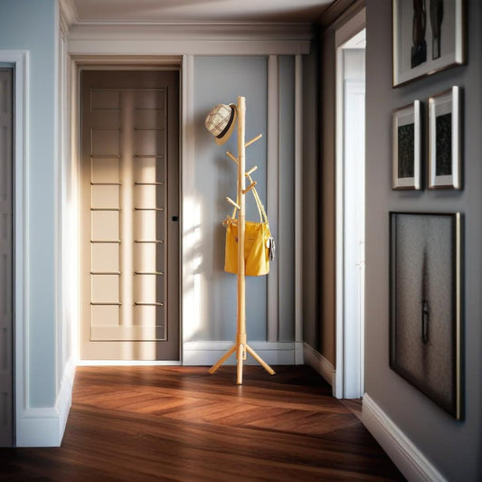 8 Hook Floor Standing Coat Stand - Natural