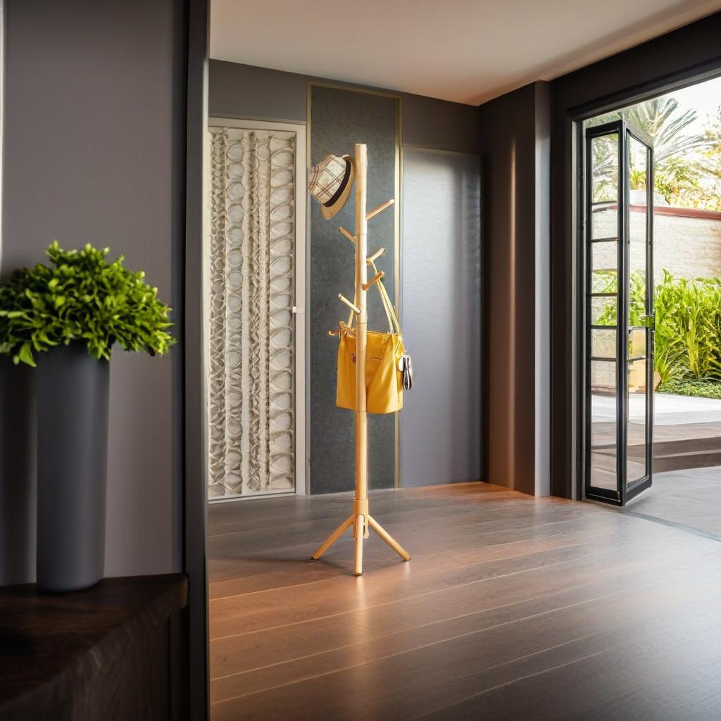 8 Hook Floor Standing Coat Stand - Natural