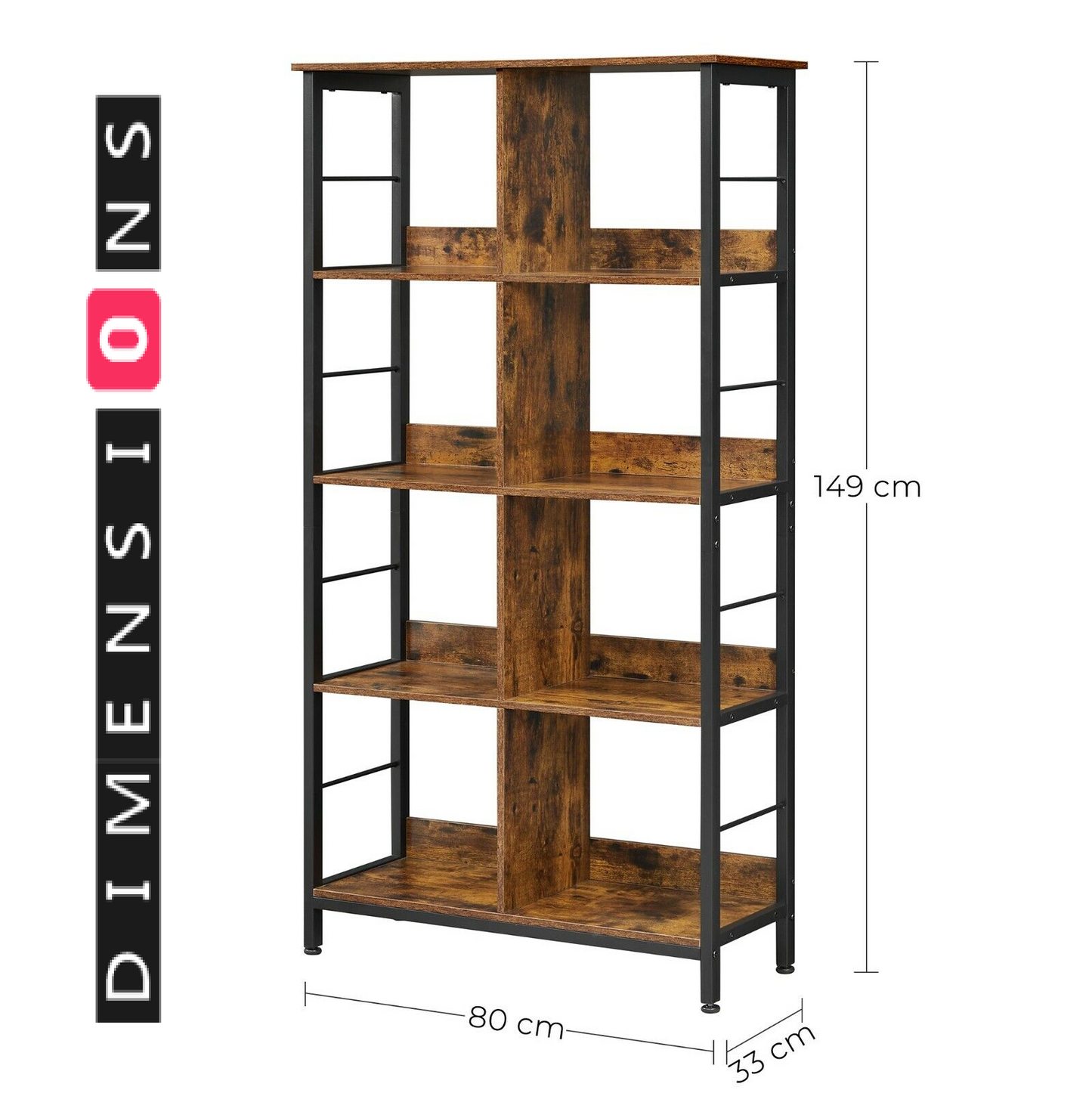 Bookcase Ladder Shelf 4 Tier Rustic Brown and Black Display Rack for Living Room or Office