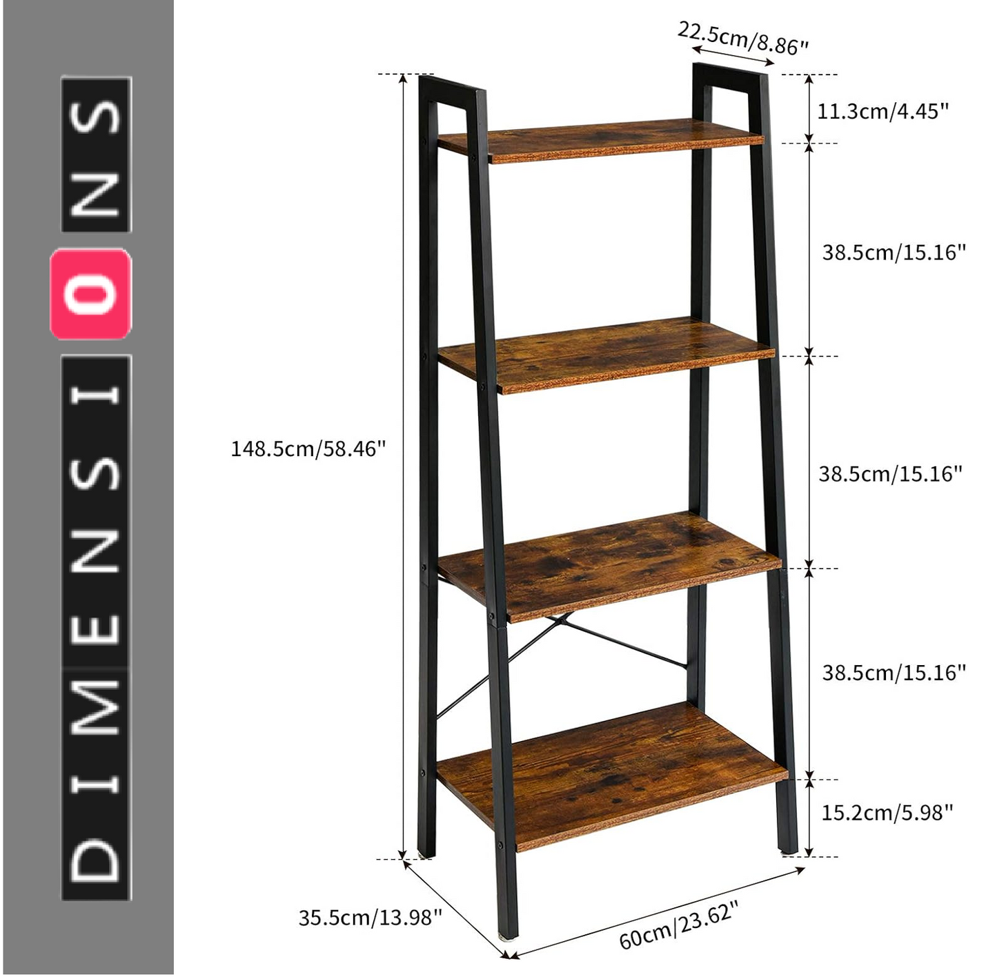 4-Tier Ladder Shelf - Industrial Bookshelf