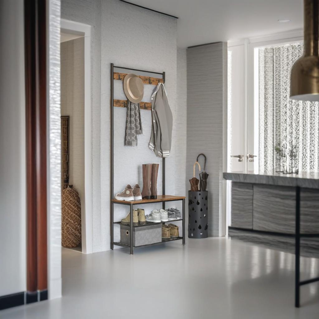 Industrial Coat Stand with Shoe Storage Bench - 3-in-1 Design