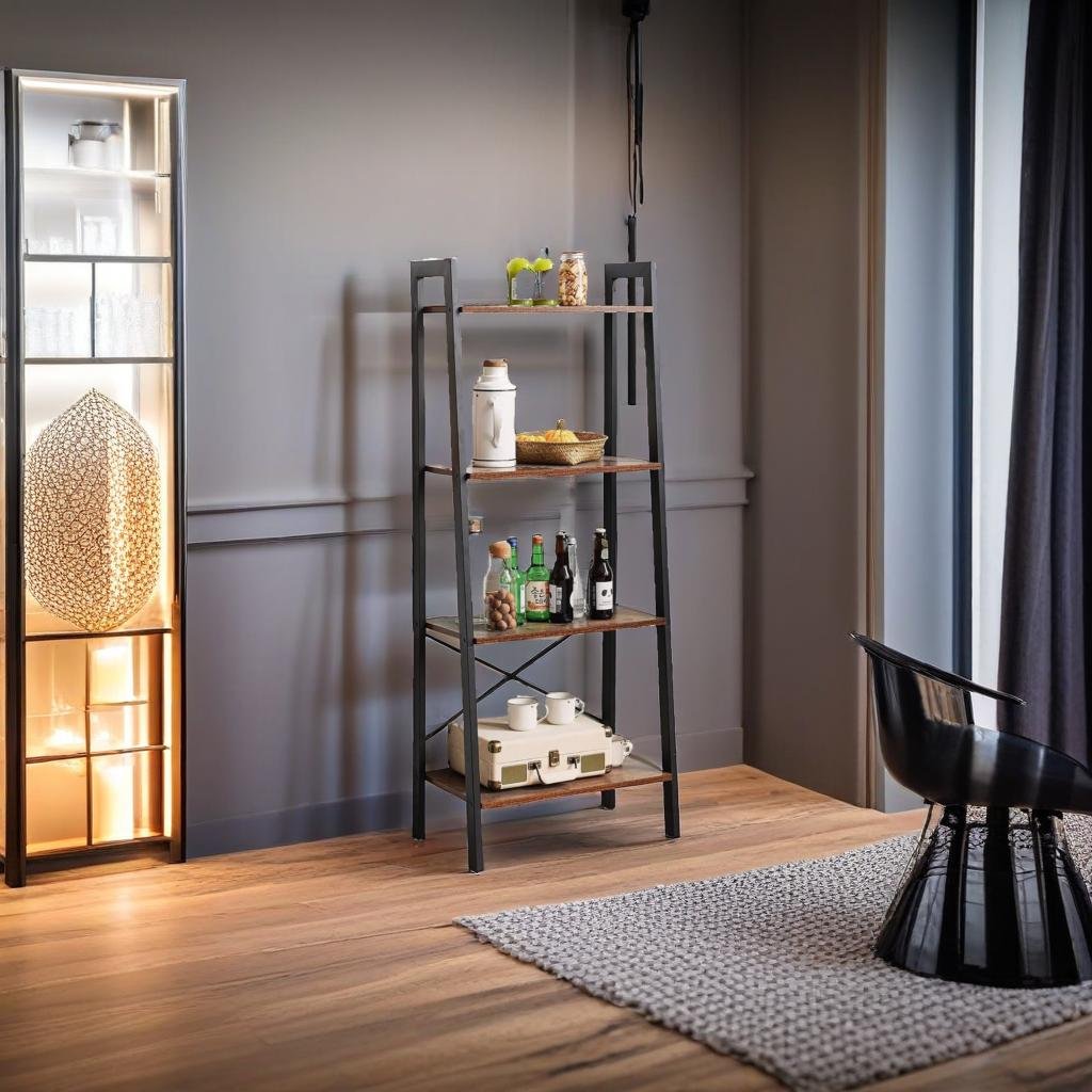 4-Tier Ladder Shelf - Industrial Bookshelf