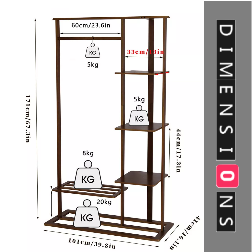 Solid Clothes Rack with Shelves – Open Wardrobe Stand with Hanging Rail