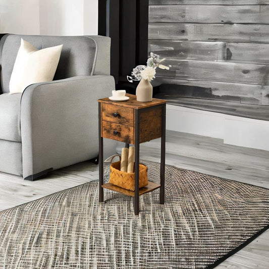 rustic bedside table with 2 drawers