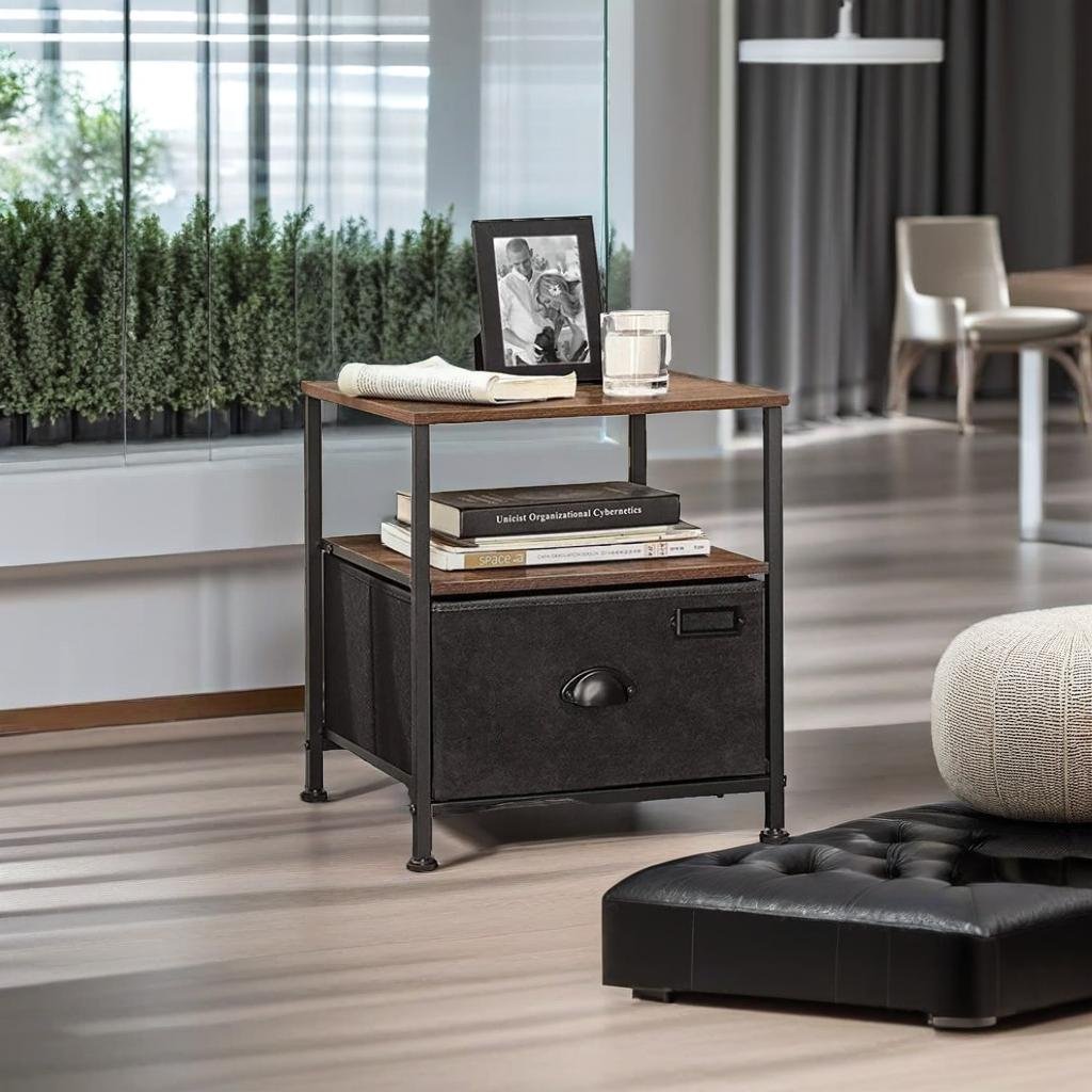 rustic side table with non vowen drawers