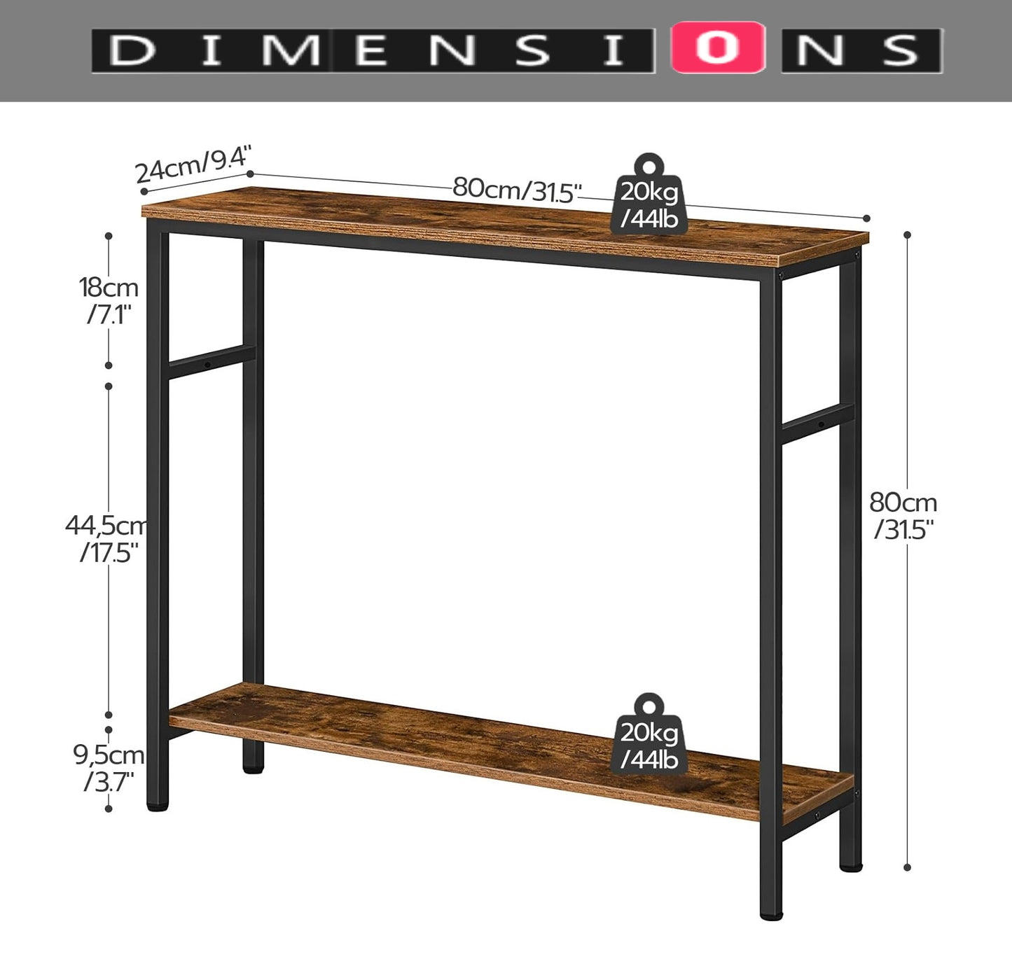 Industrial Slim Console Table with Adjustable Shelf