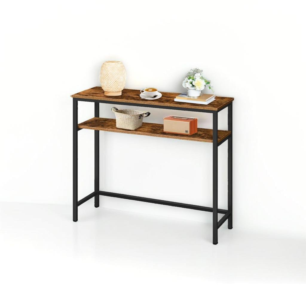 Industrial Slim Console Table with Adjustable Shelf