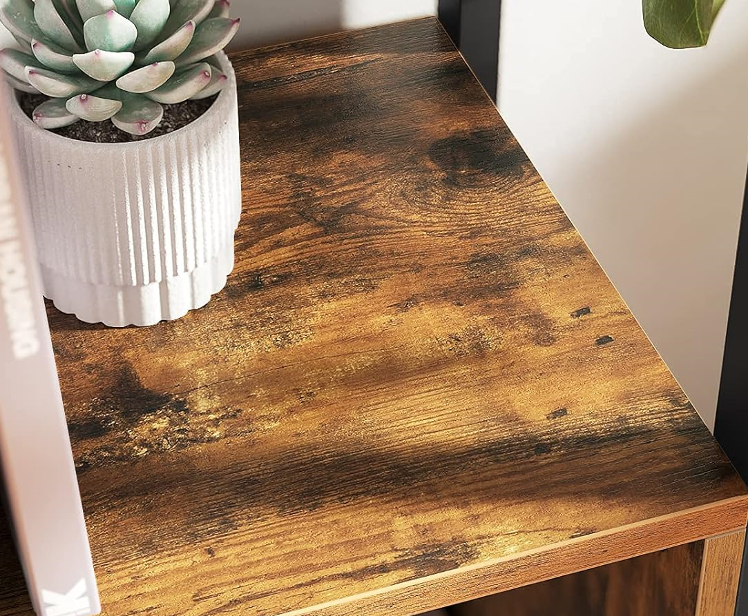 Industrial Bookshelf Rustic Brown Bookcase with Steel Frame for Living Room or Home Office