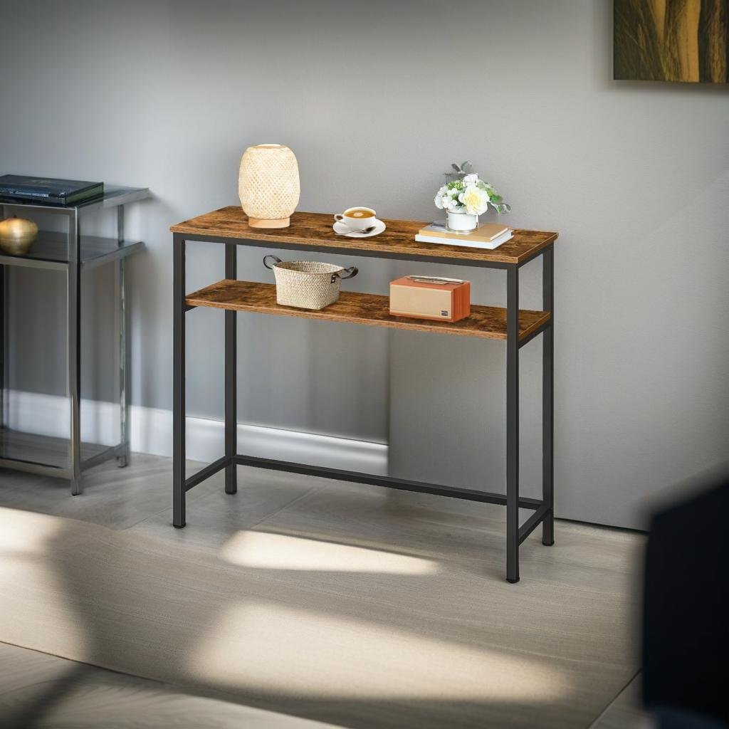 Industrial Slim Console Table with Adjustable Shelf