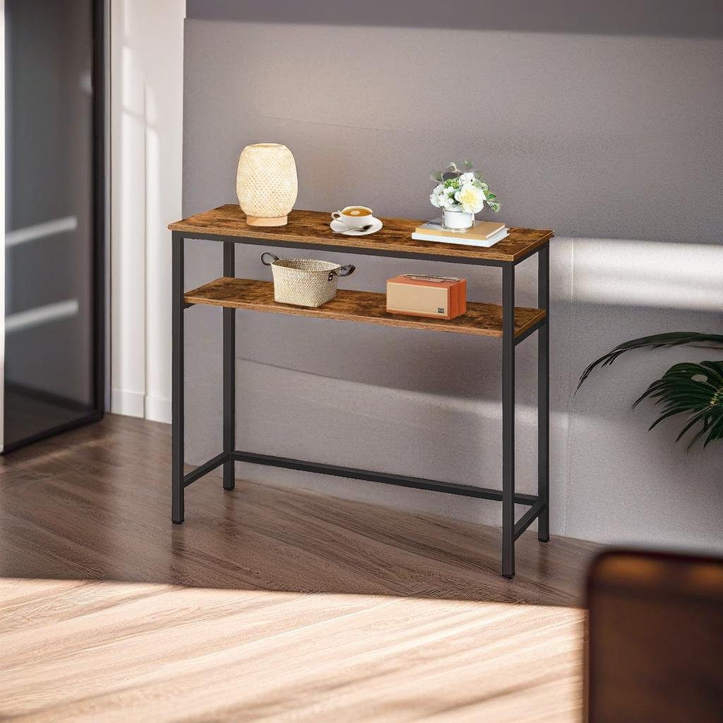 Industrial Slim Console Table with Adjustable Shelf