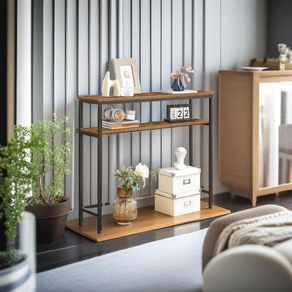 Industrial Slim Console Table with Adjustable Shelf