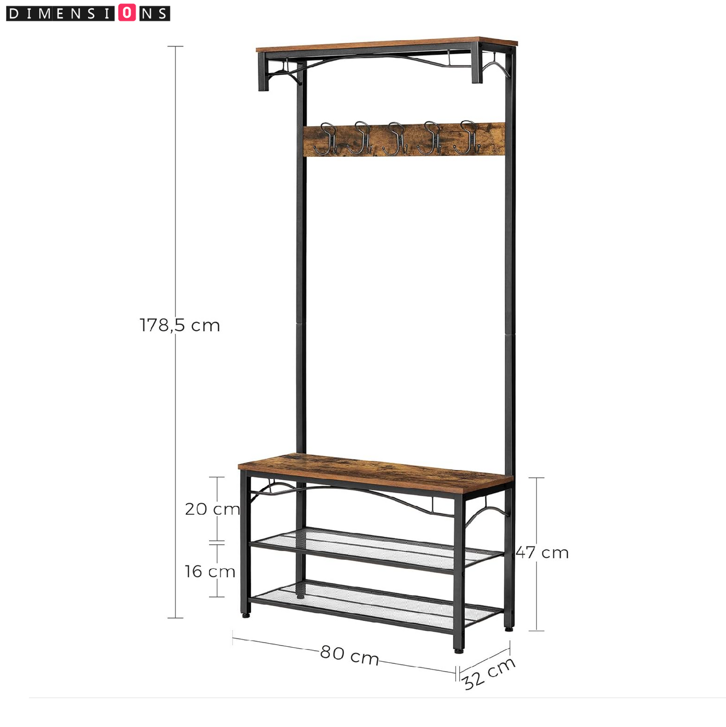 Industrial Coat Rack with Bench and Shoe Rack