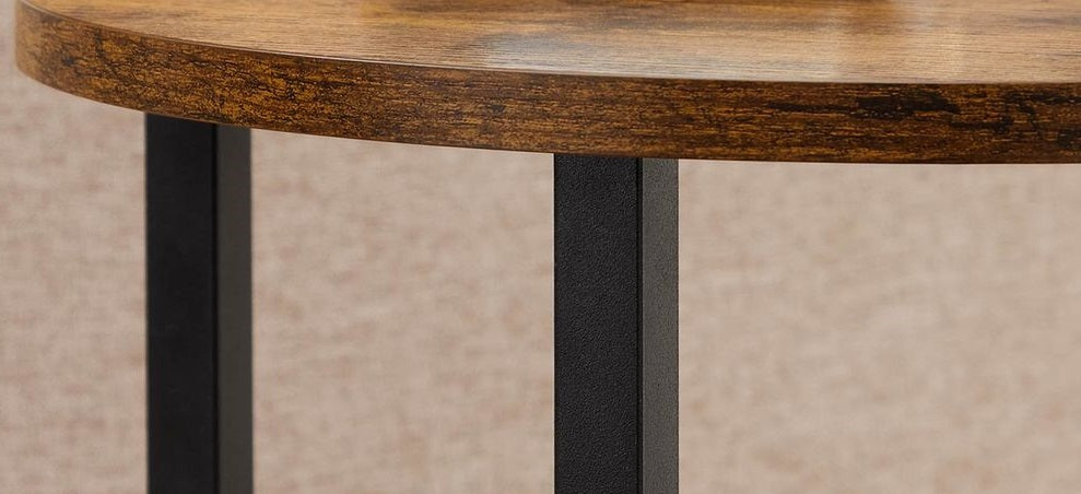 3-Tier Round Sofa Side Table – Rustic Brown & Black Industrial End Table