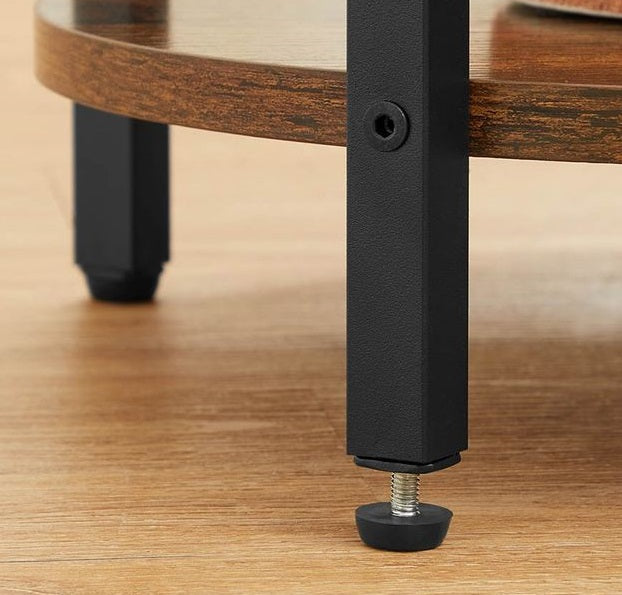 3-Tier Round Sofa Side Table – Rustic Brown & Black Industrial End Table