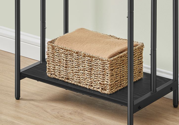 Freestanding 3-Bar Towel Rack with Hooks & Storage Shelf, Ink Black, 50x30x100 cm
