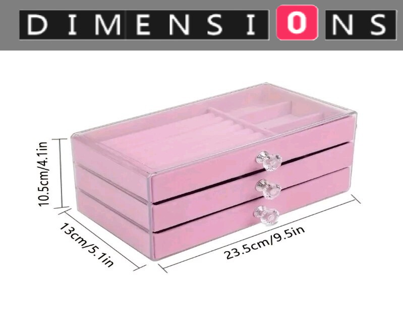 Large Pink Acrylic 3 Drawer Jewelry Storage Box Organizer for Rings Earrings Bracelets