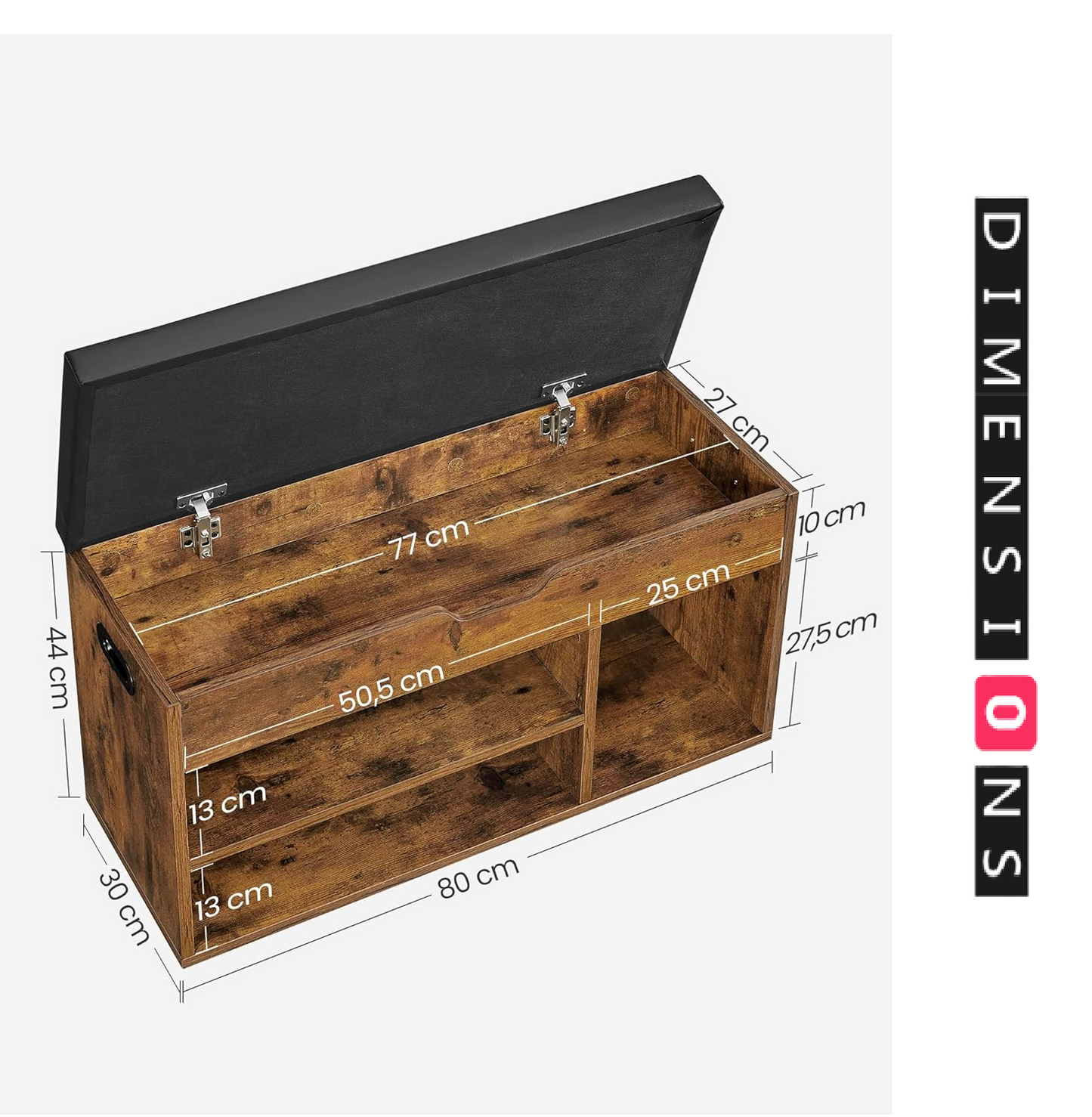 Shoe Bench with Cushion and 3 Compartments Storage