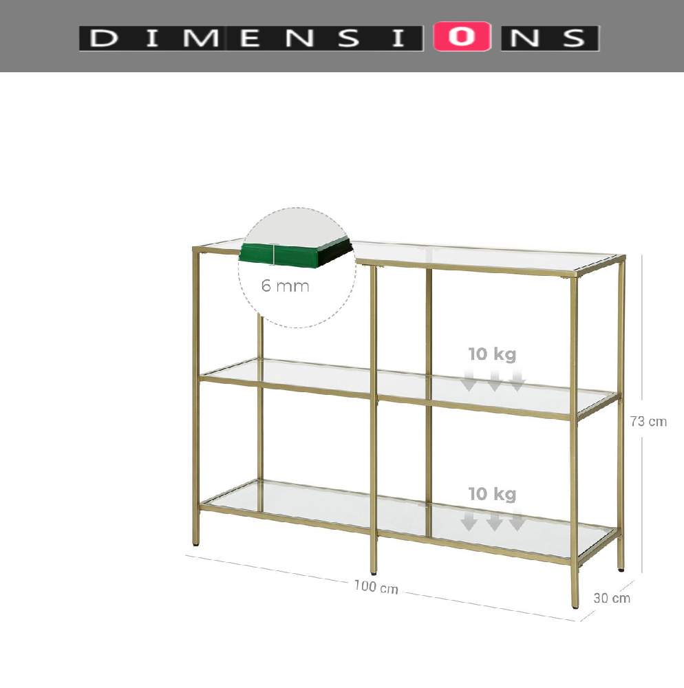 3-Tier Console Table with Tempered Glass Display Shelf