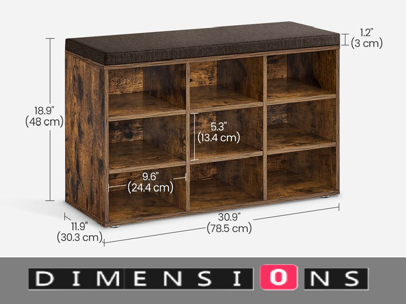 Storage Shoe Bench with Padded Seat and Cushion, 9 Compartments with Adjustable Shelves