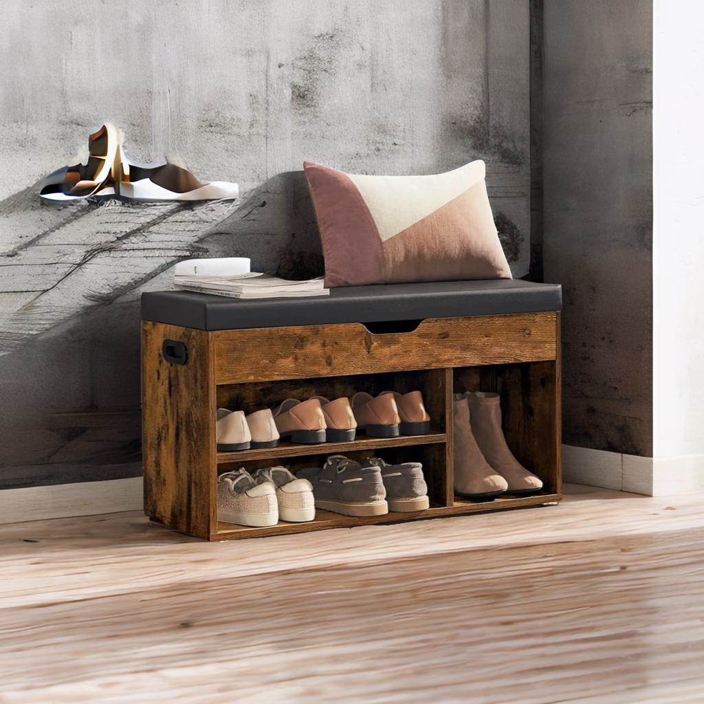 Shoe Bench with Cushion and 3 Compartments Storage