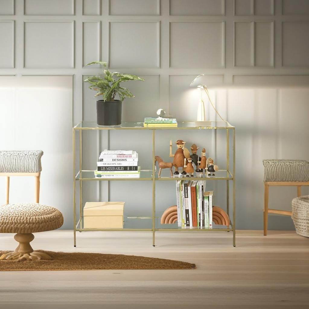 3-Tier Console Table with Tempered Glass Display Shelf
