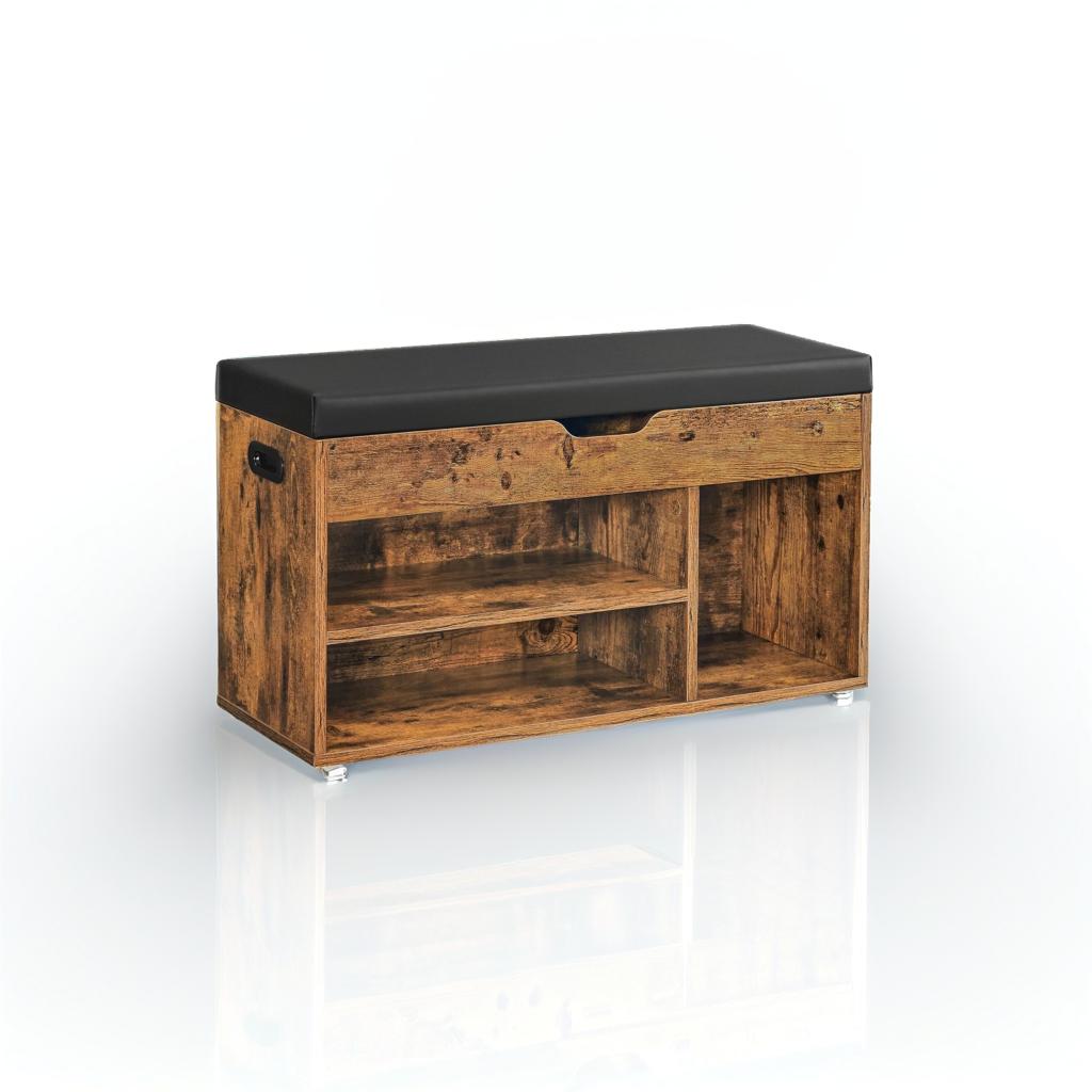 Shoe Bench with Cushion and 3 Compartments Storage