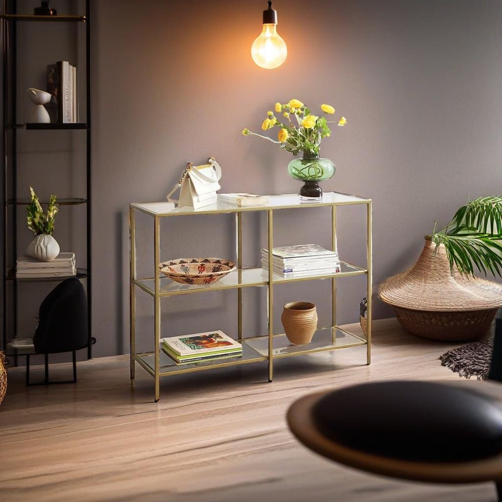 3-Tier Console Table with Tempered Glass Display Shelf
