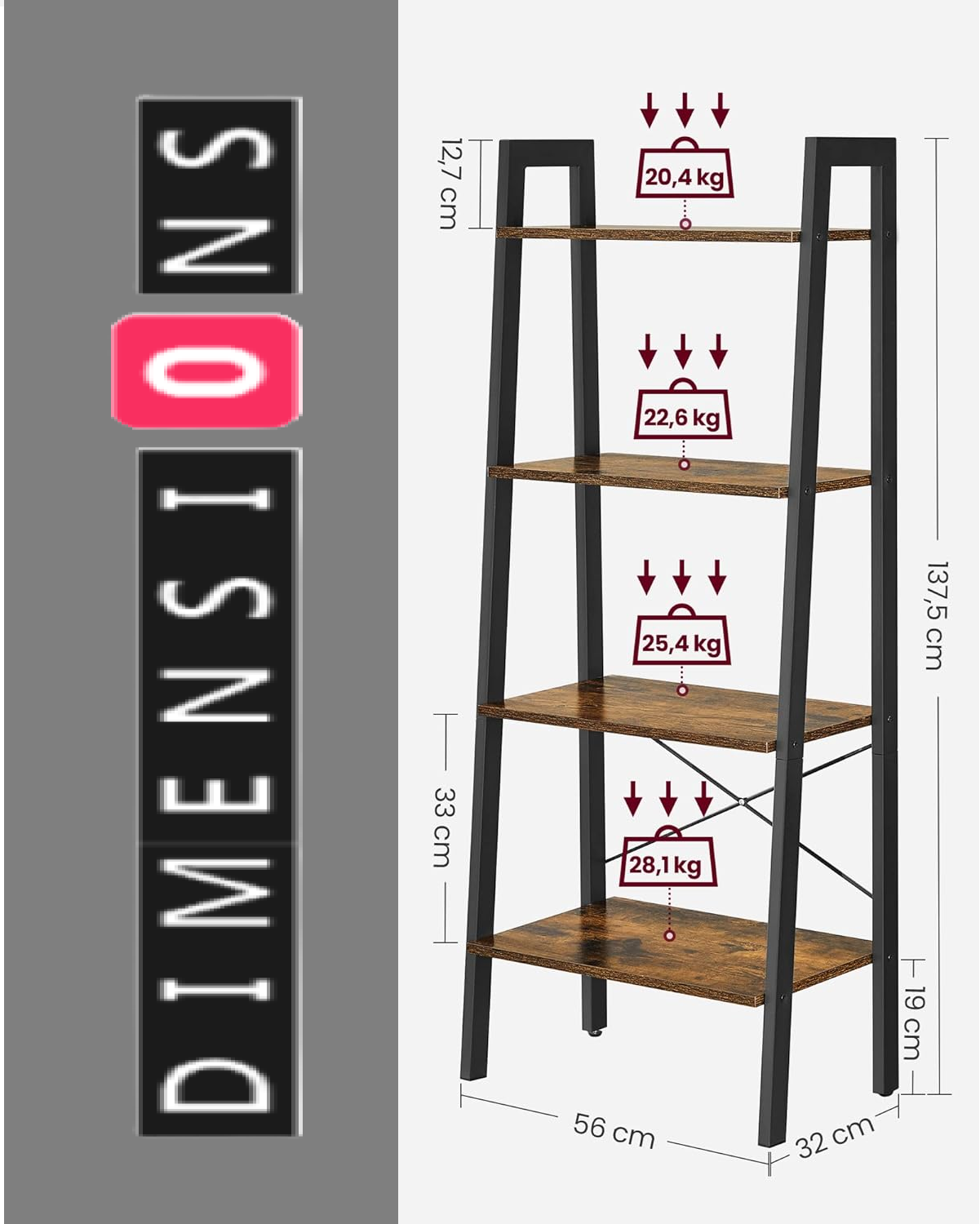 4-Tier Ladder Shelf - Rustic Bookshelf