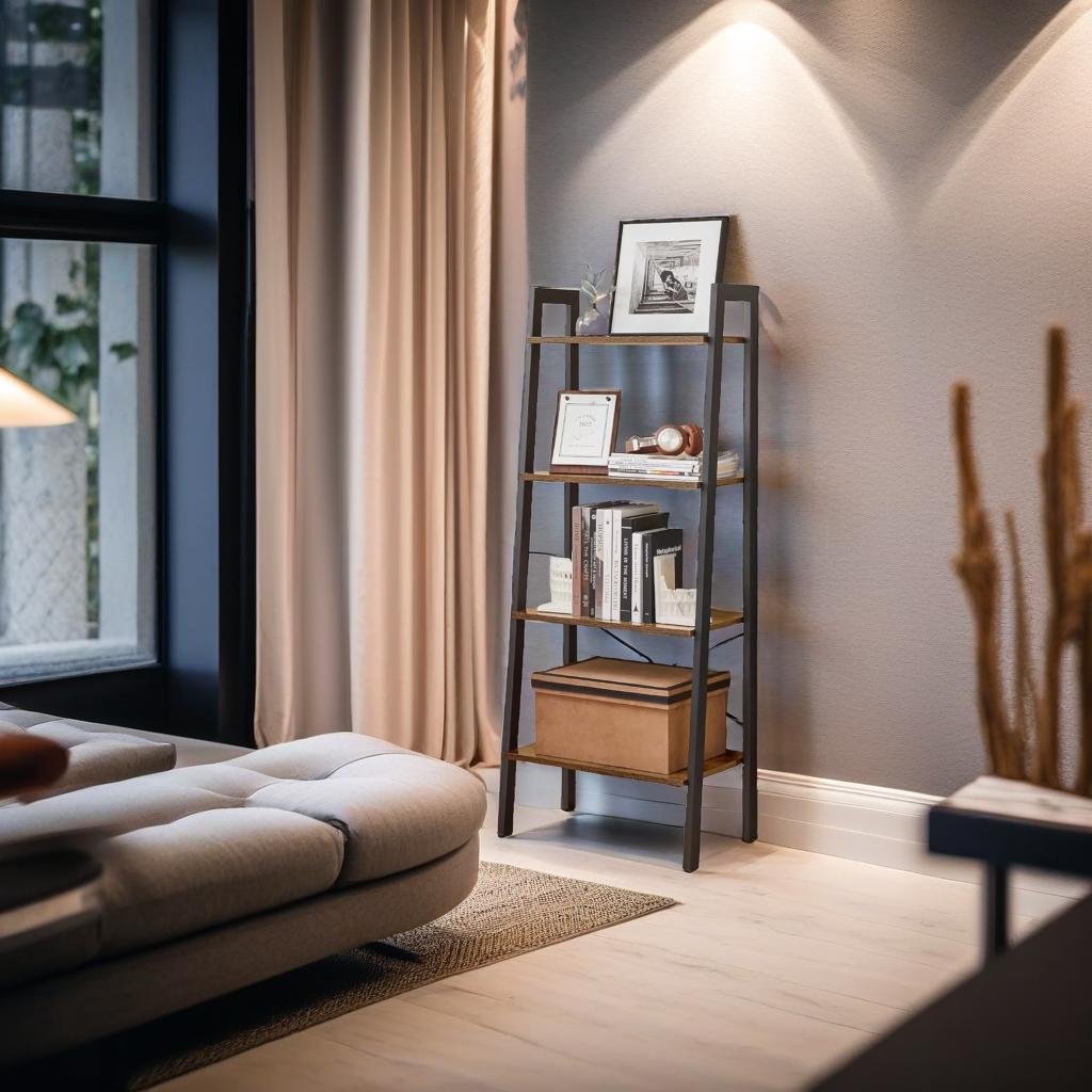 4-Tier Ladder Shelf - Rustic Bookshelf