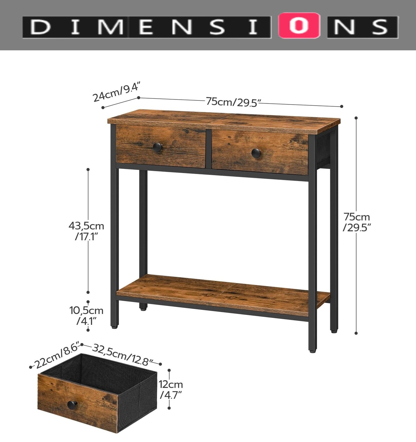 Rustic Console Table with Storage - Ideal for Living Room and Hallway
