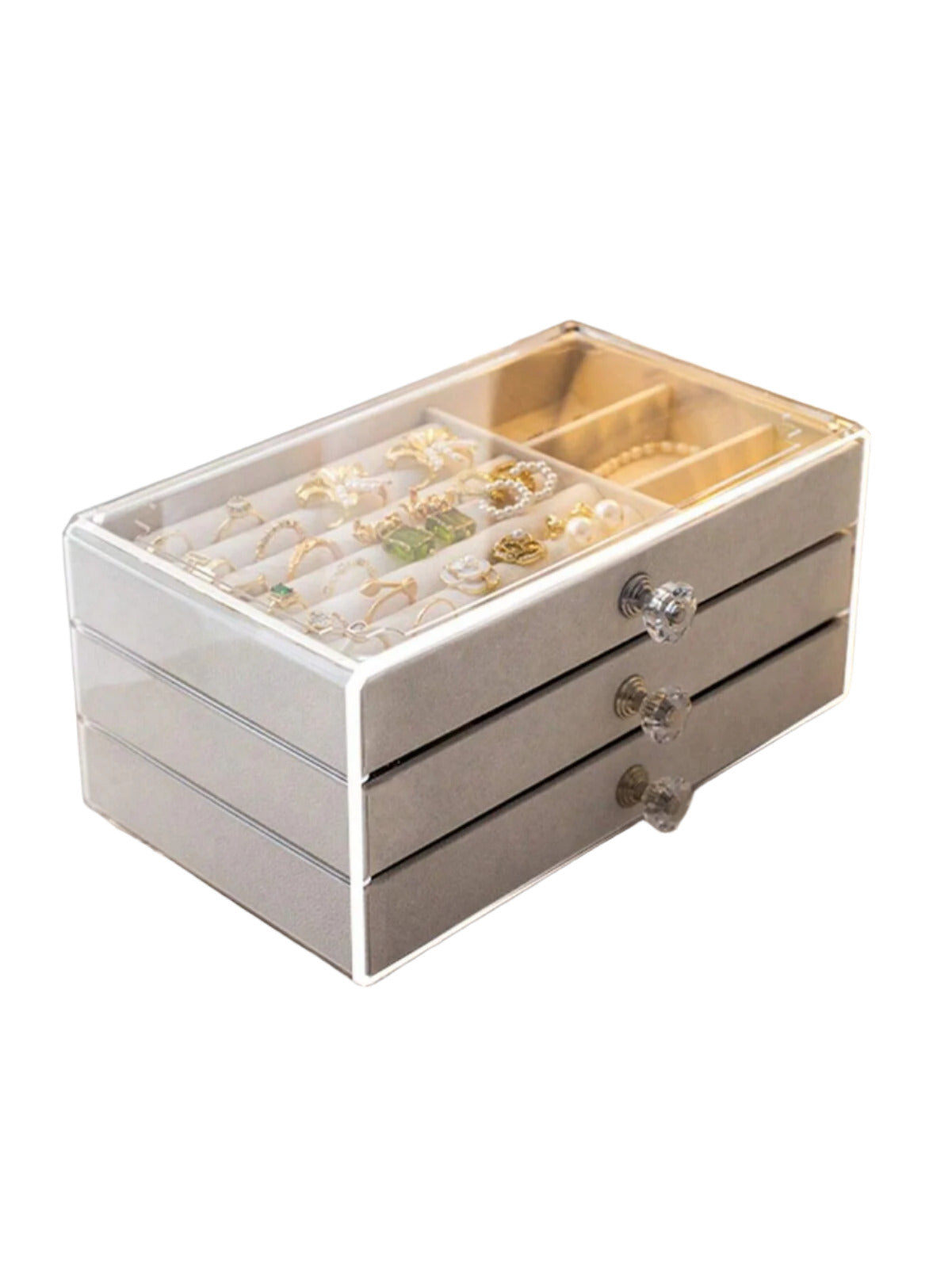 Clear Acrylic Jewellery Storage Box 3 Tier Drawer Organizer for Rings Earrings Necklaces