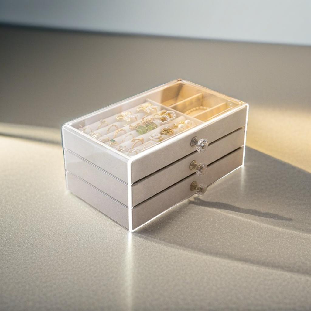 Clear Acrylic Jewellery Storage Box 3 Tier Drawer Organizer for Rings Earrings Necklaces