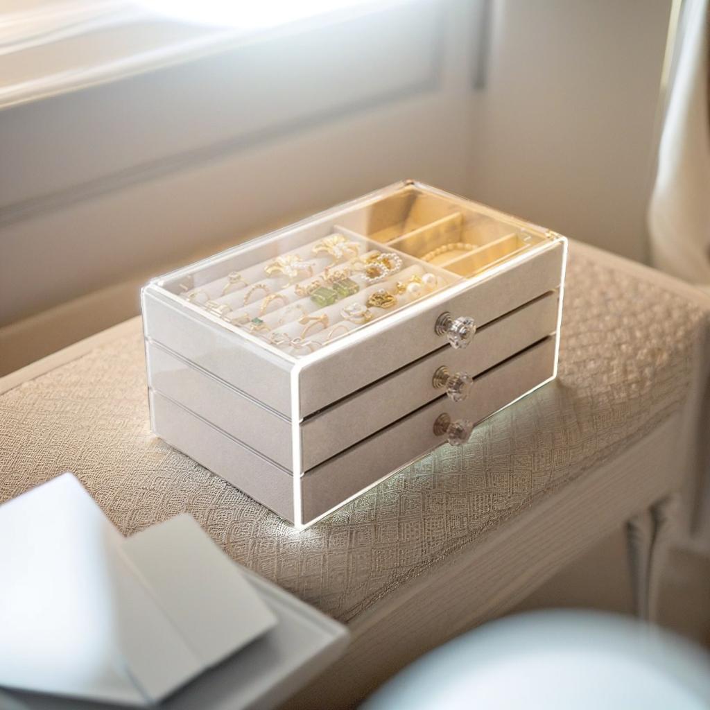 Clear Acrylic Jewellery Storage Box 3 Tier Drawer Organizer for Rings Earrings Necklaces
