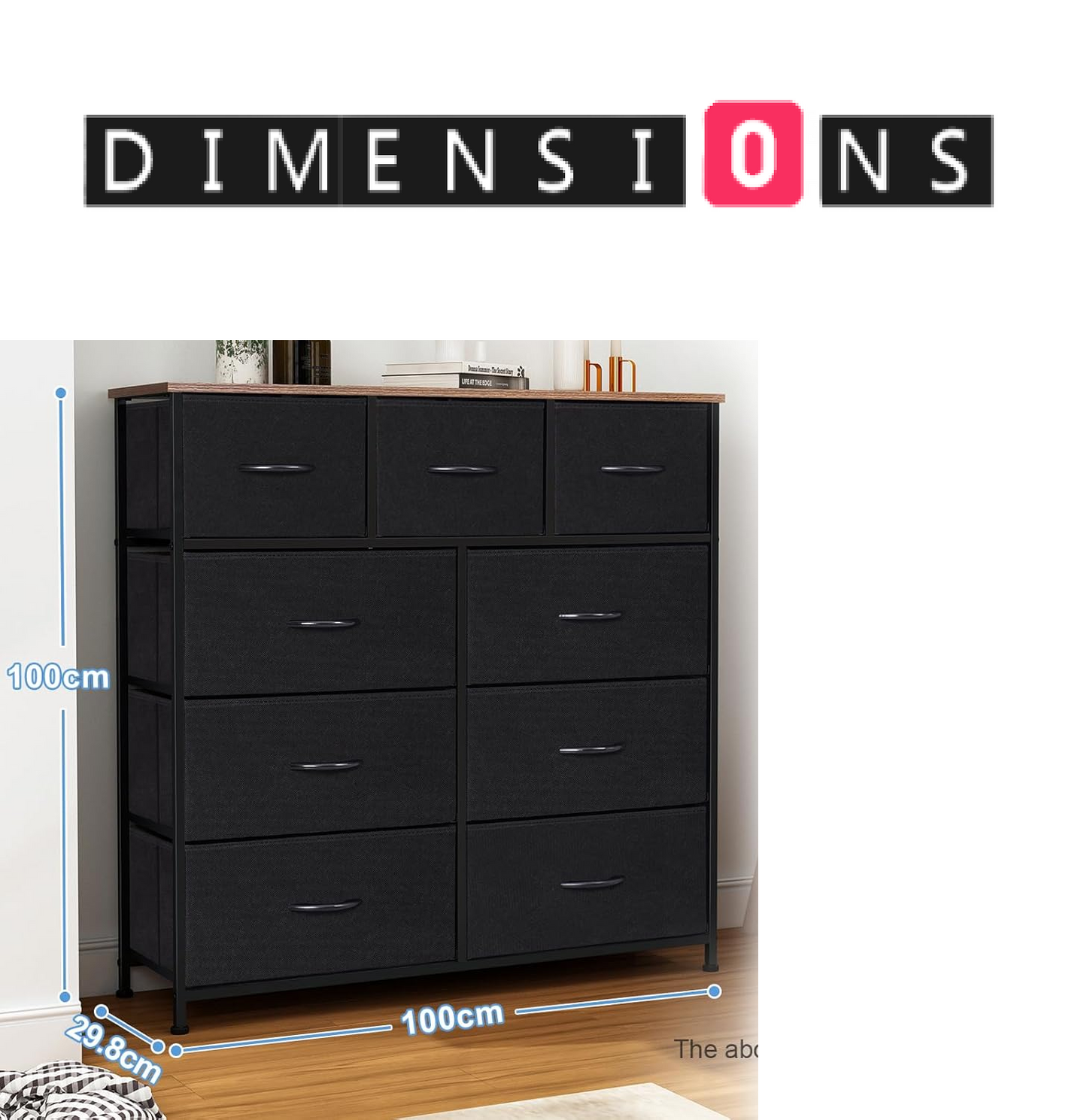 Black Chest of Drawers with 9 Fabric Drawers