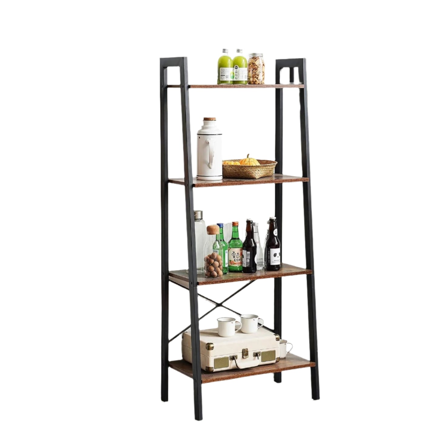 4-Tier Ladder Shelf - Industrial Bookshelf