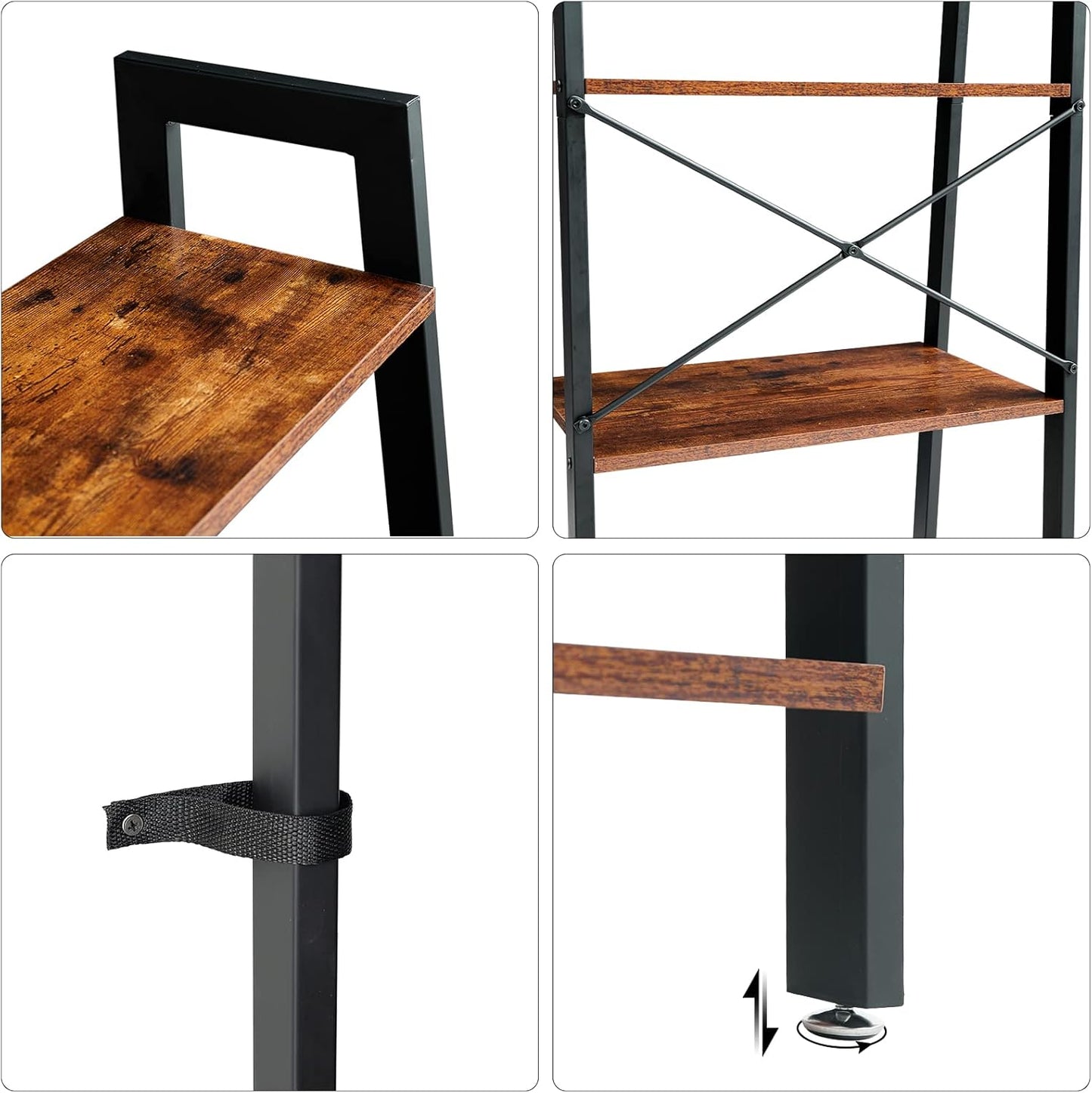 5-Tier Ladder Shelf - Industrial Bookshelf and Plant Stand