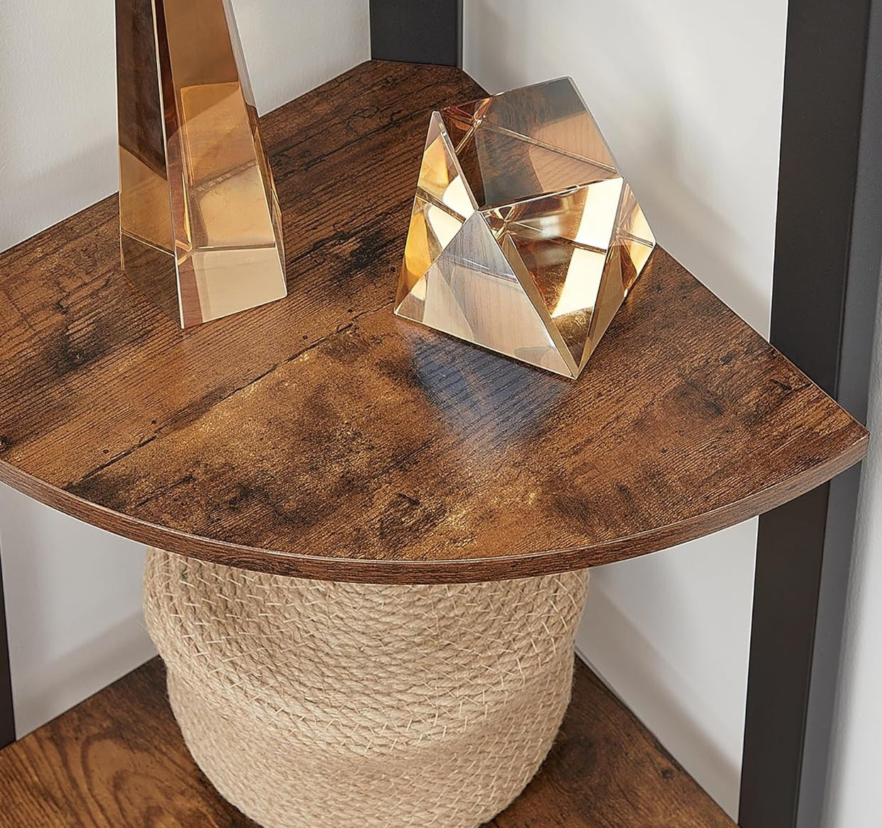 4 Tier Industrial Style Corner Shelf Shelf - Rustic Brown