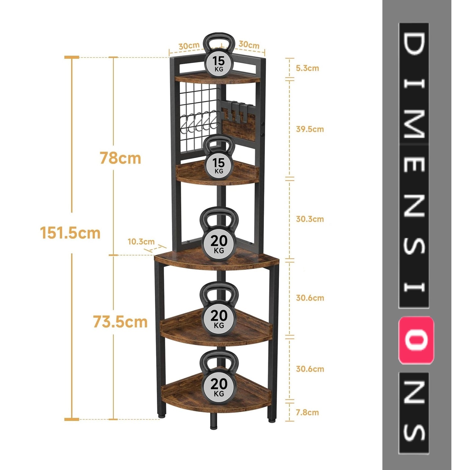 5-Tier Rustic Corner Shelf - Industrial Ladder Bookcase and Plant Stand