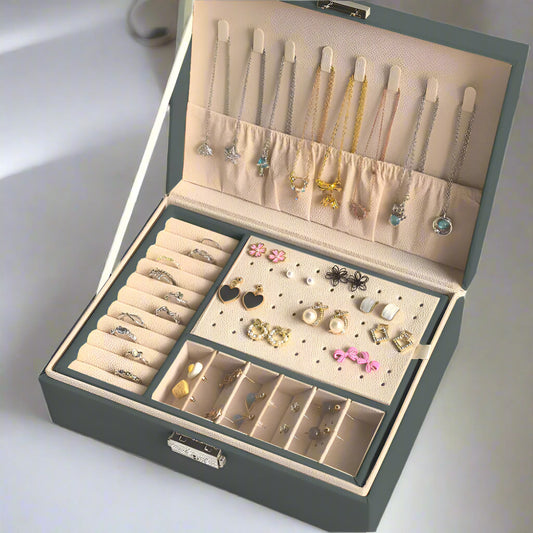 2 Layer Jewellery Box Organizer Lockable Rings Necklaces Jewellery Storage Case