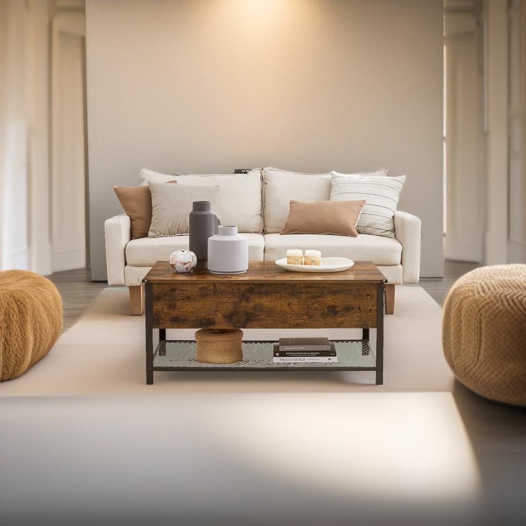 Industrial Coffee Table with Storage Compartment